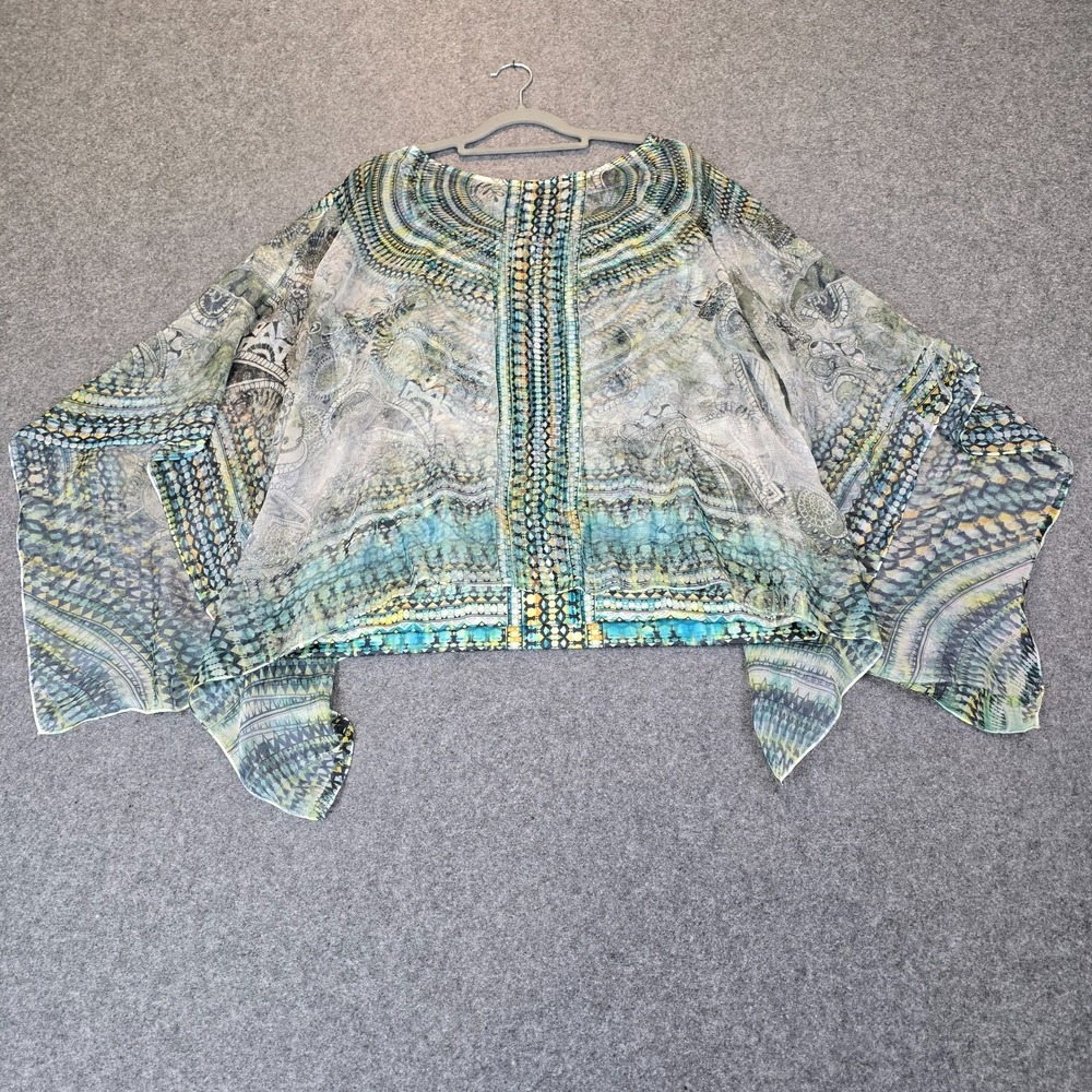 Style & Co Blouse Top Womens Multicolor Geometric Paisley Kimono Flare Sleeve